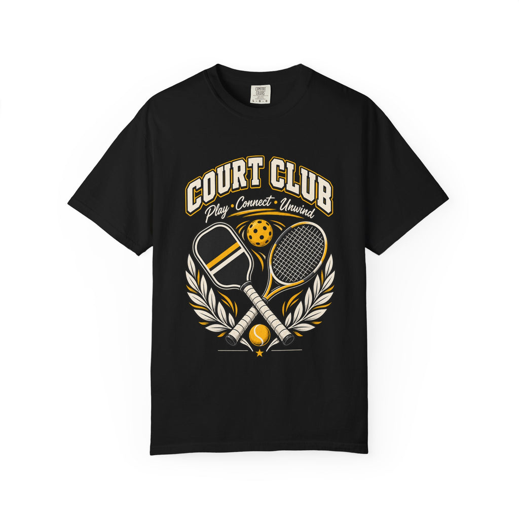 Court Club Pickleball T-Shirt — Vintage Paddle & Racket Graphic
