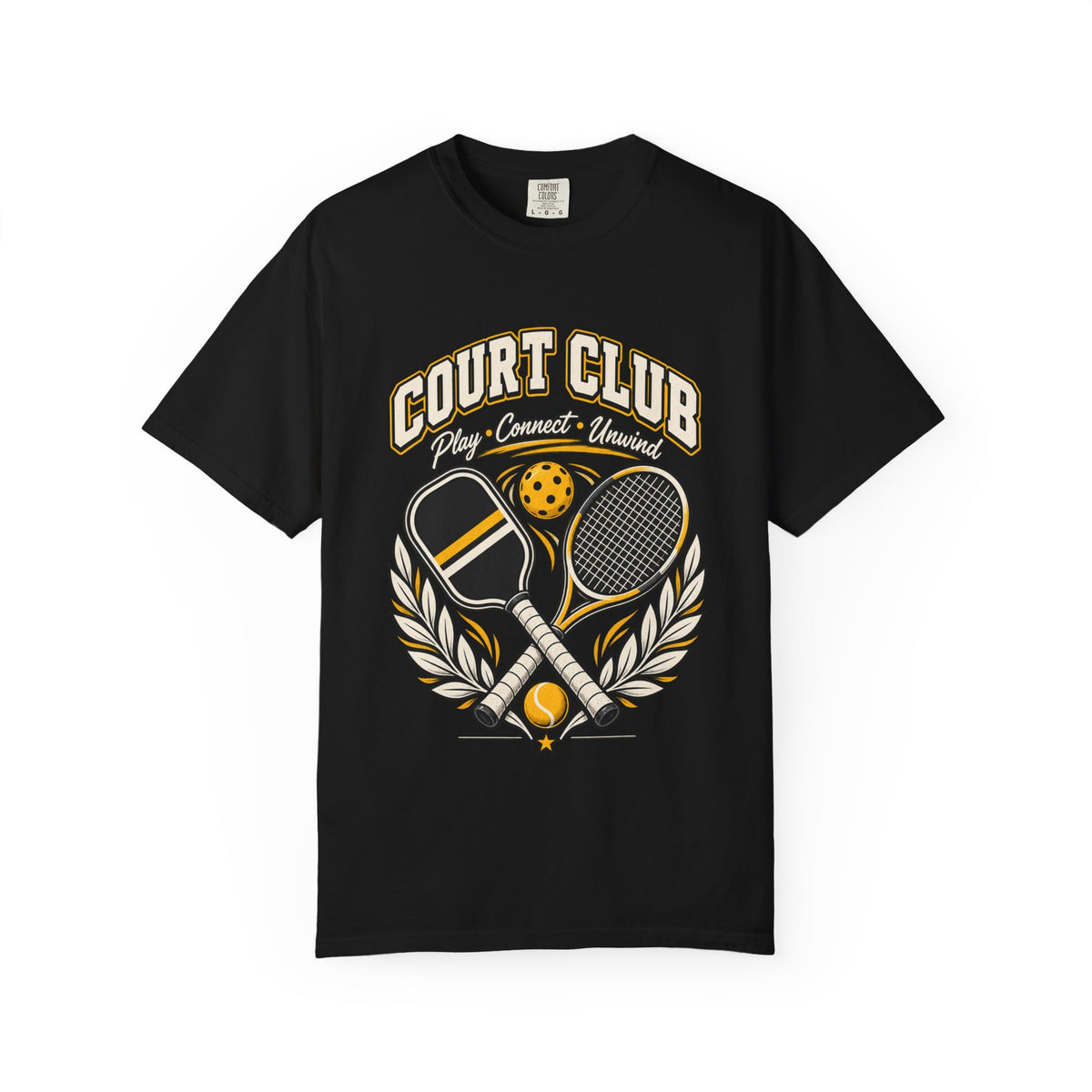 Court Club Pickleball T-Shirt — Vintage Paddle & Racket Graphic
