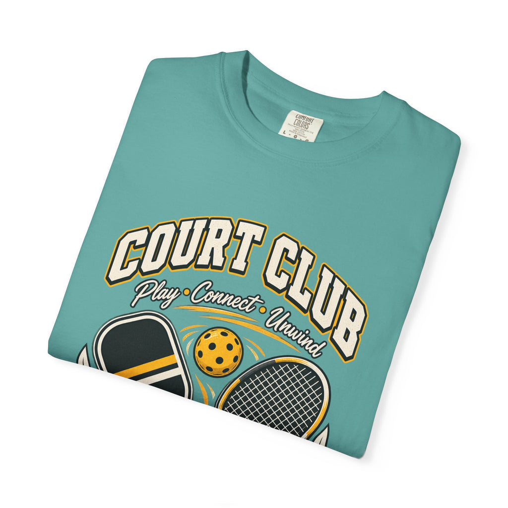 Court Club Pickleball T-Shirt — Vintage Paddle & Racket Graphic