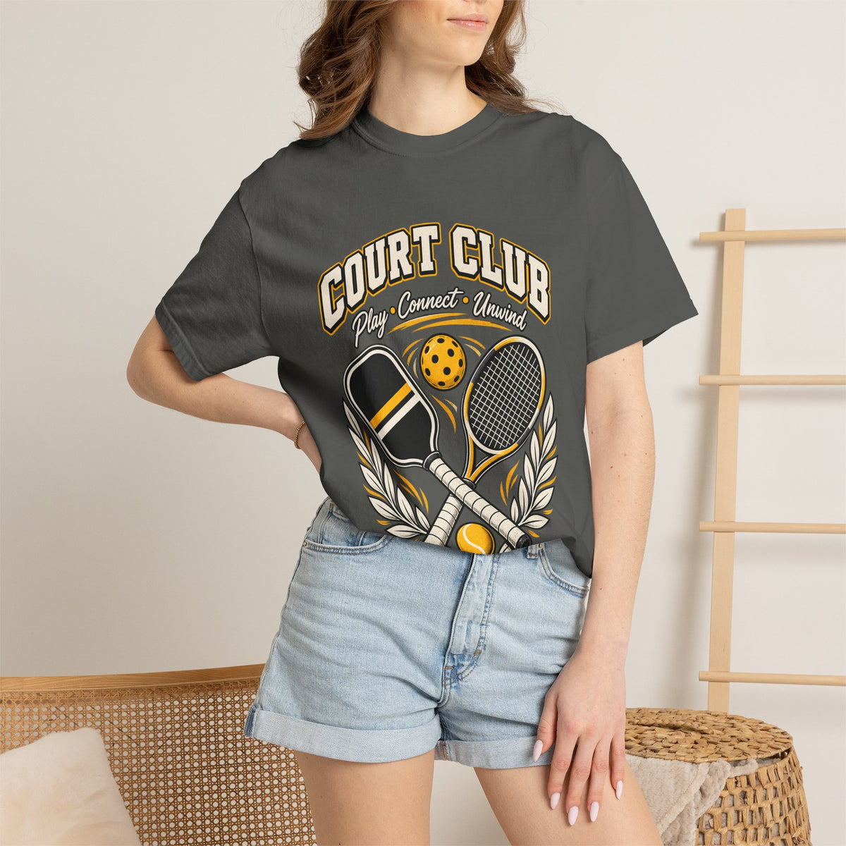 Court Club Pickleball T-Shirt — Vintage Paddle & Racket Graphic