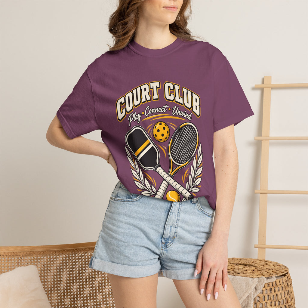 Court Club Pickleball T-Shirt — Vintage Paddle & Racket Graphic