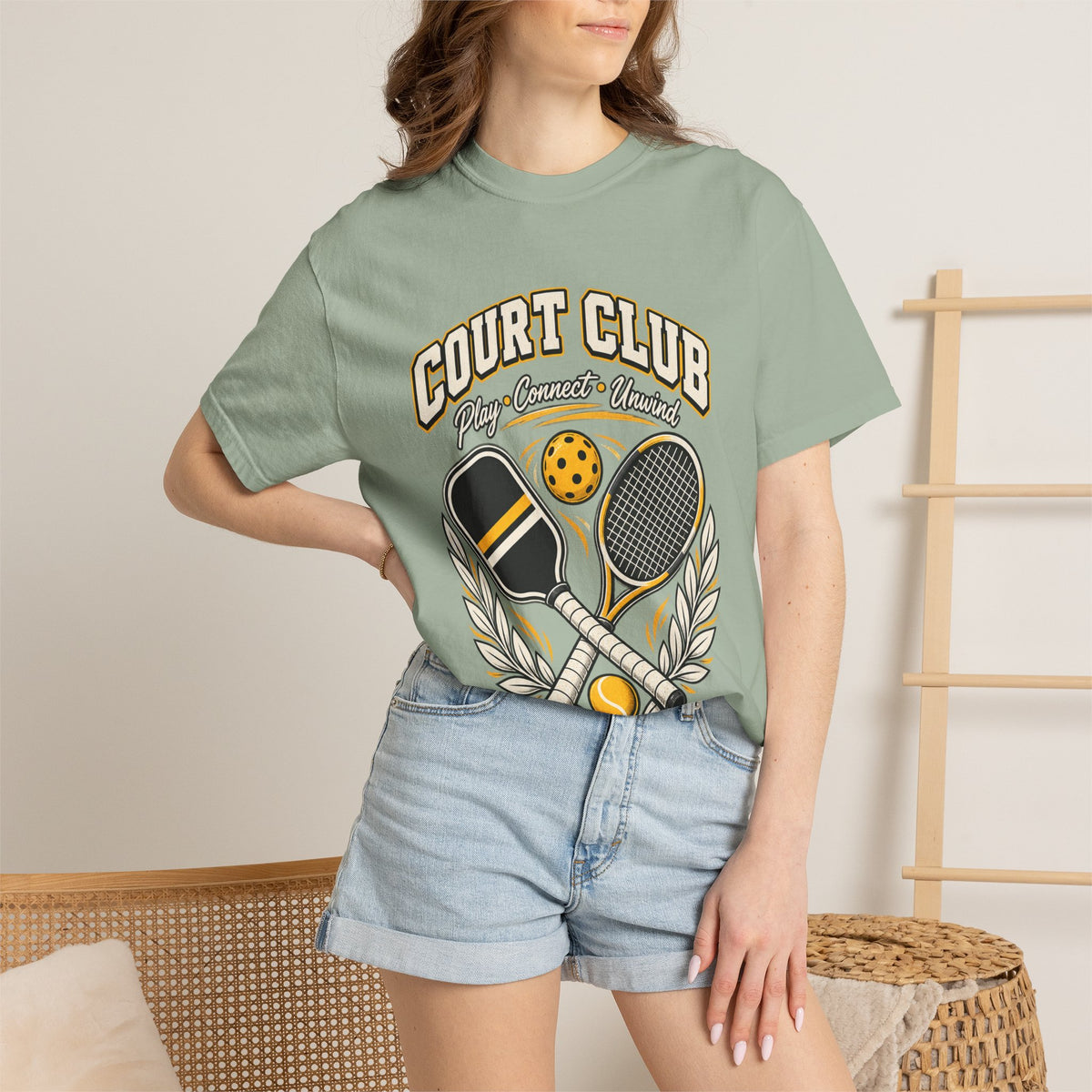 Court Club Pickleball T-Shirt — Vintage Paddle & Racket Graphic