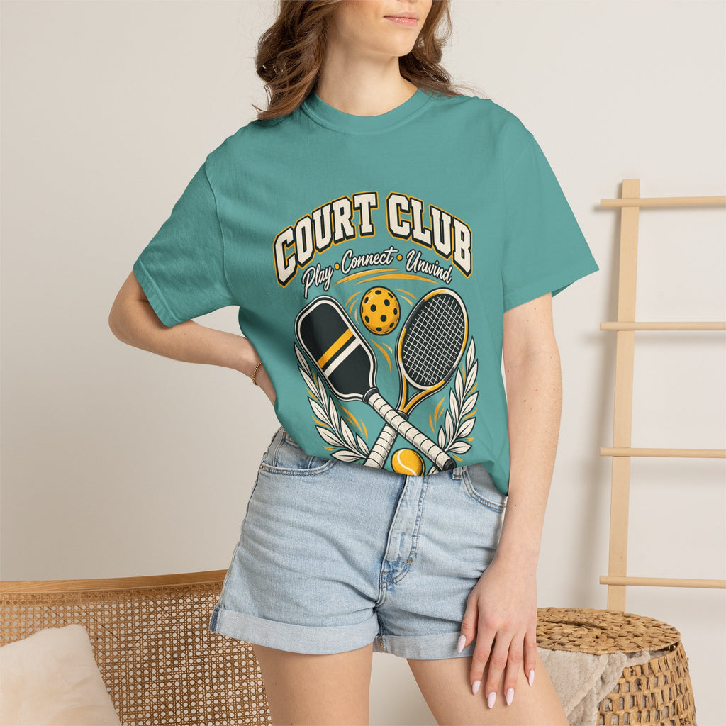 Court Club Pickleball T-Shirt — Vintage Paddle & Racket Graphic