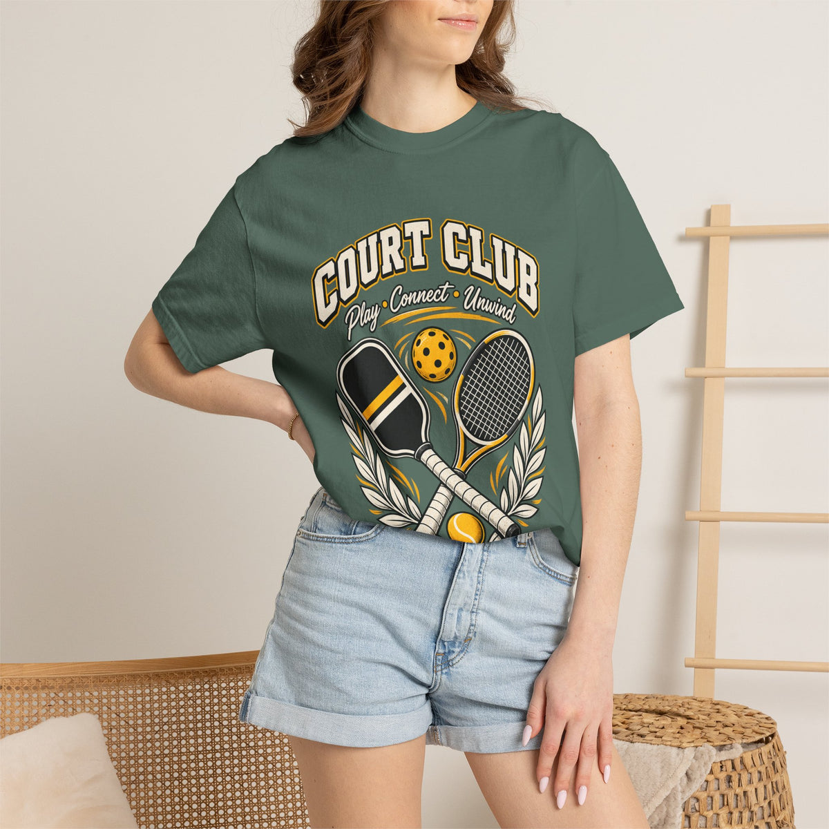 Court Club Pickleball T-Shirt — Vintage Paddle & Racket Graphic