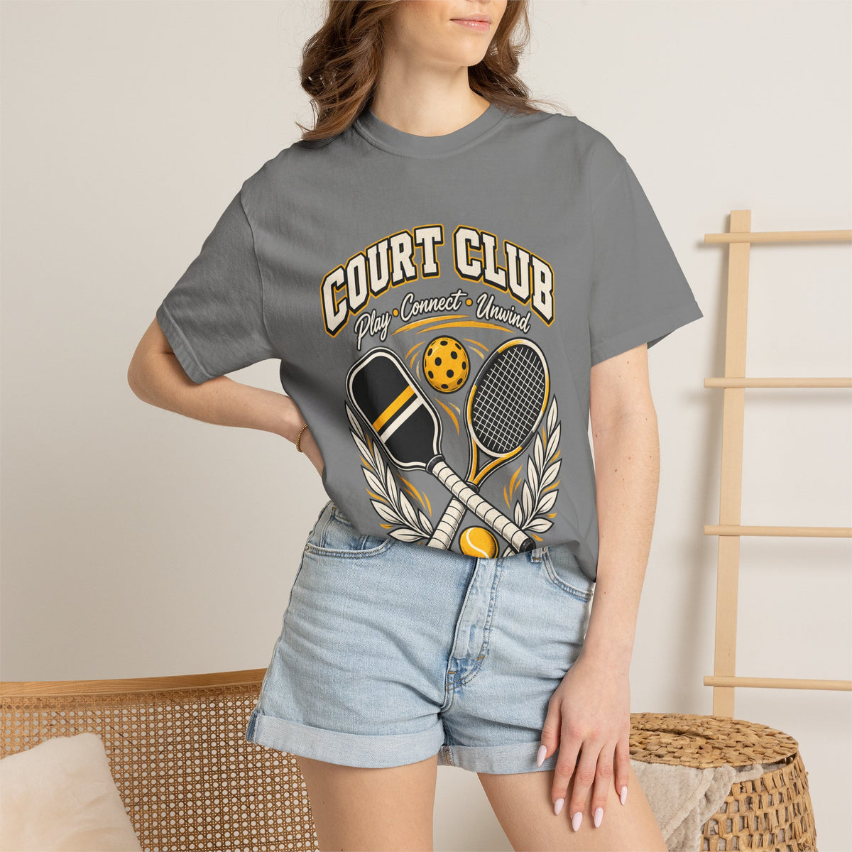 Court Club Pickleball T-Shirt — Vintage Paddle & Racket Graphic