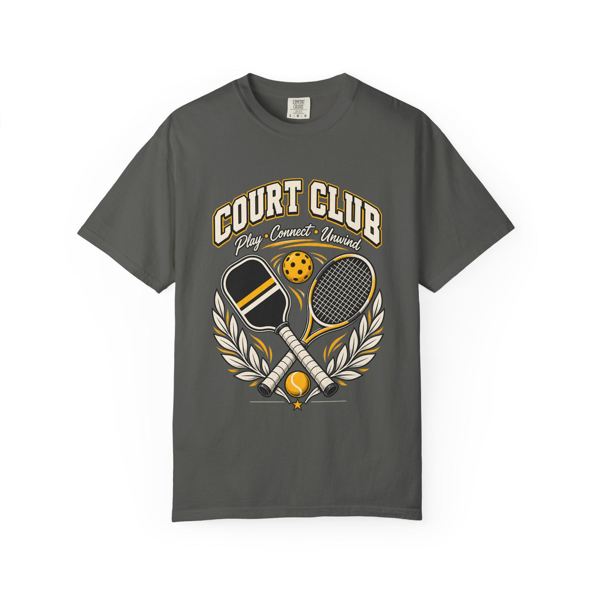 Court Club Pickleball T-Shirt — Vintage Paddle & Racket Graphic