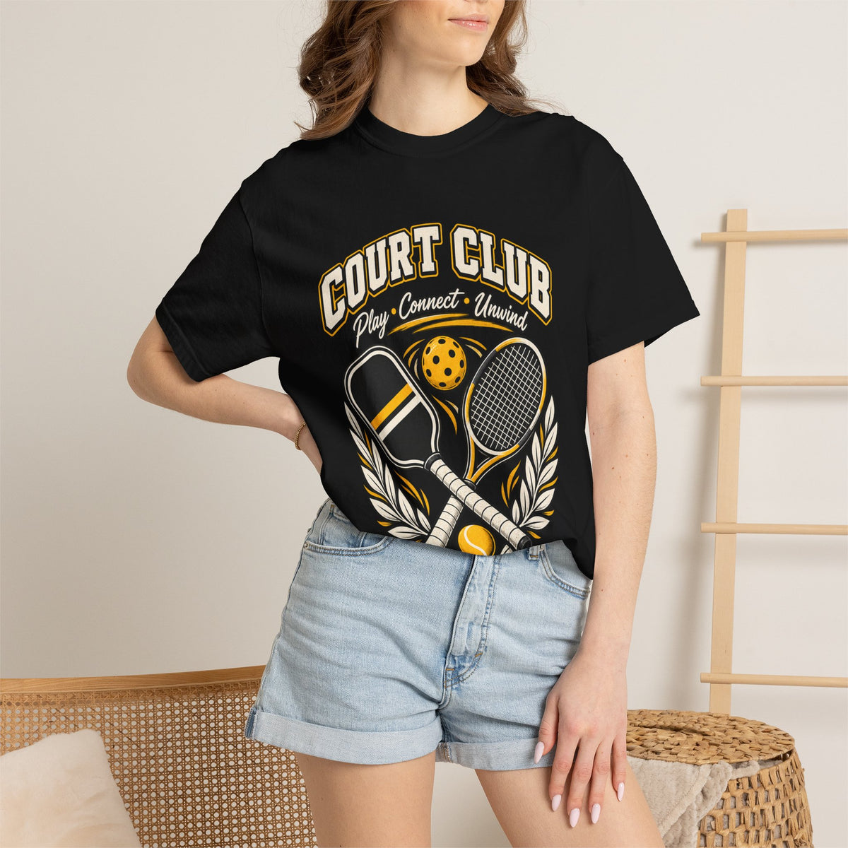 Court Club Pickleball T-Shirt — Vintage Paddle & Racket Graphic