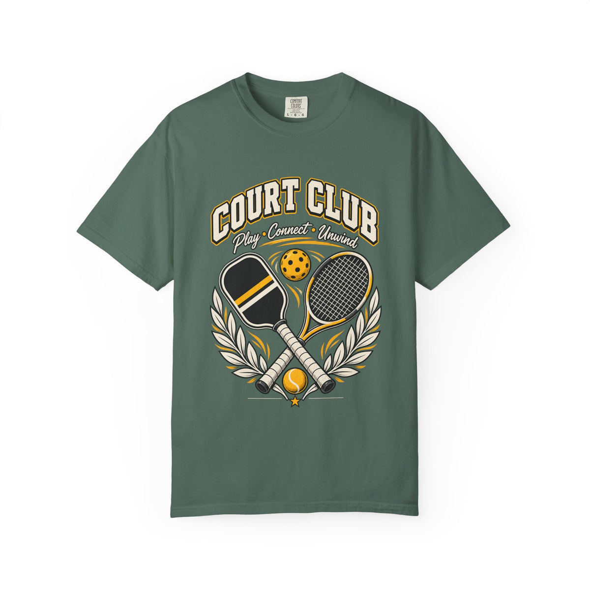 Court Club Pickleball T-Shirt — Vintage Paddle & Racket Graphic