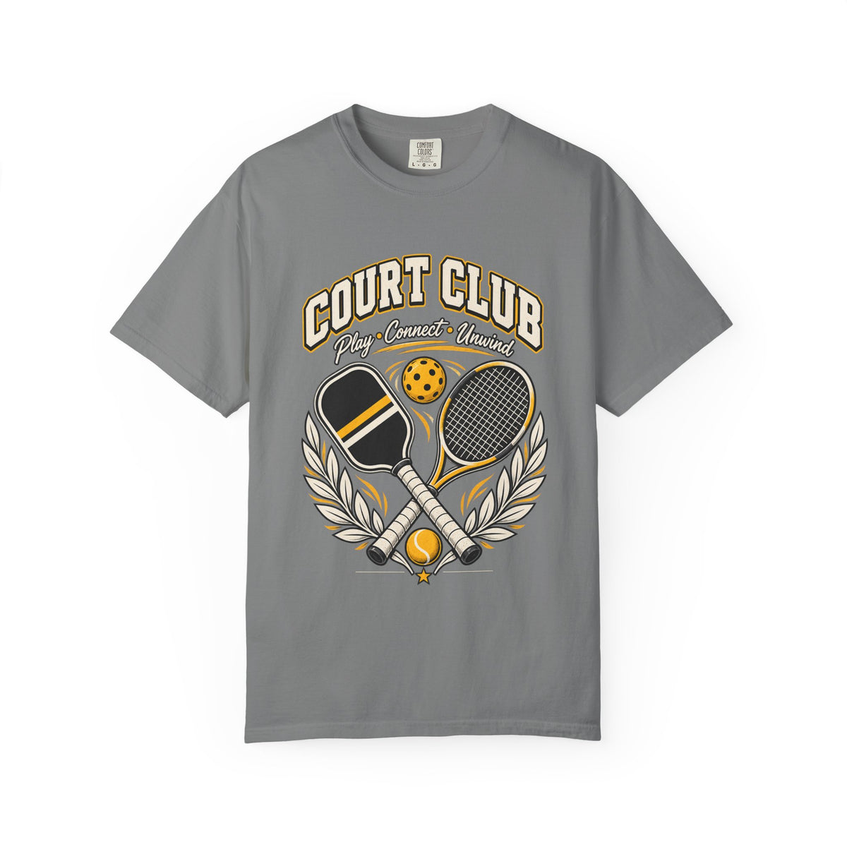Court Club Pickleball T-Shirt — Vintage Paddle & Racket Graphic